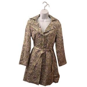 Silk Land Trench Coat Dress Womens 10 Multi Belted Collared Formal Preppy Office